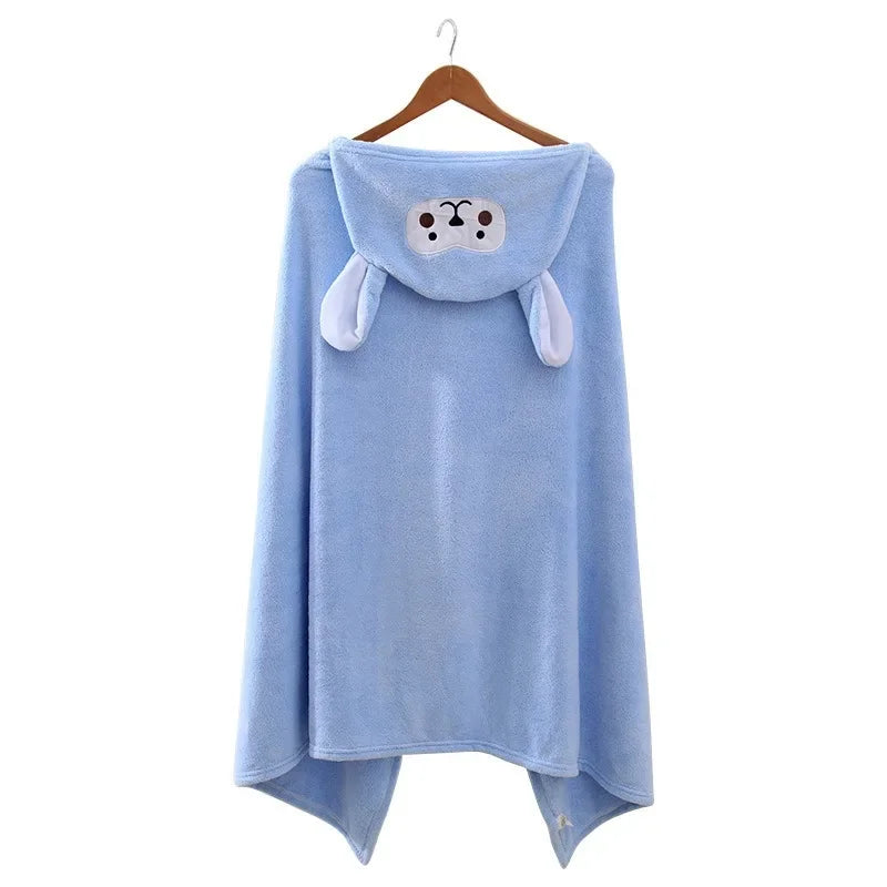 Hooded Bath Poncho Plush Coral Fleece Robe
