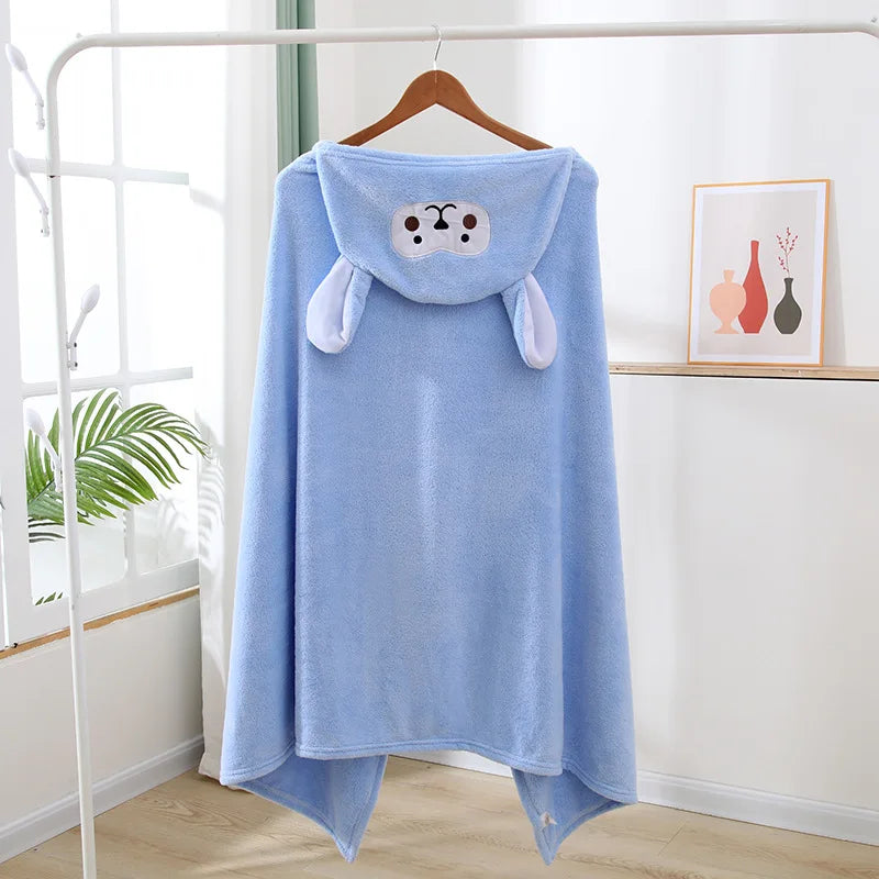 Hooded Bath Poncho Plush Coral Fleece Robe