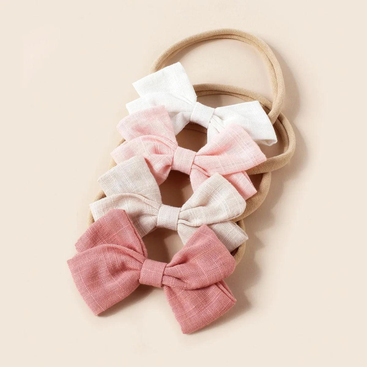 4Pcs Baby Bamboo Cotton Bow Nylon Headband