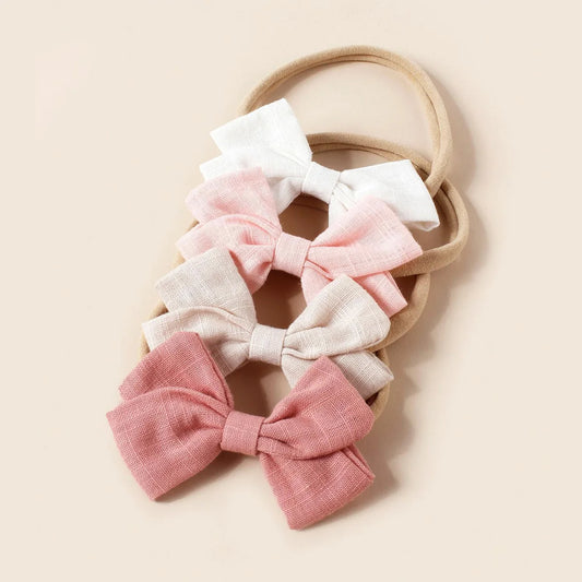 4Pcs Baby Bamboo Cotton Bow Nylon Headband