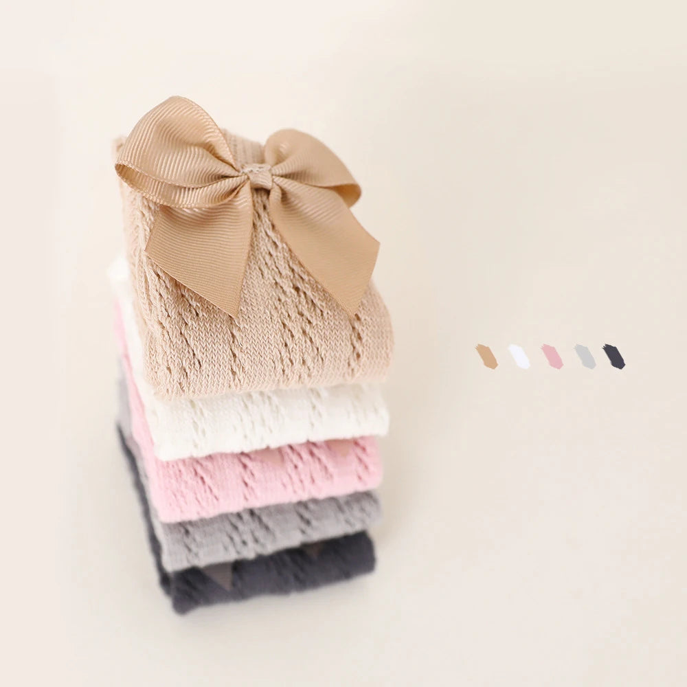 Soft Cotton Mesh Breathable Kids Girls Bow Long Sock